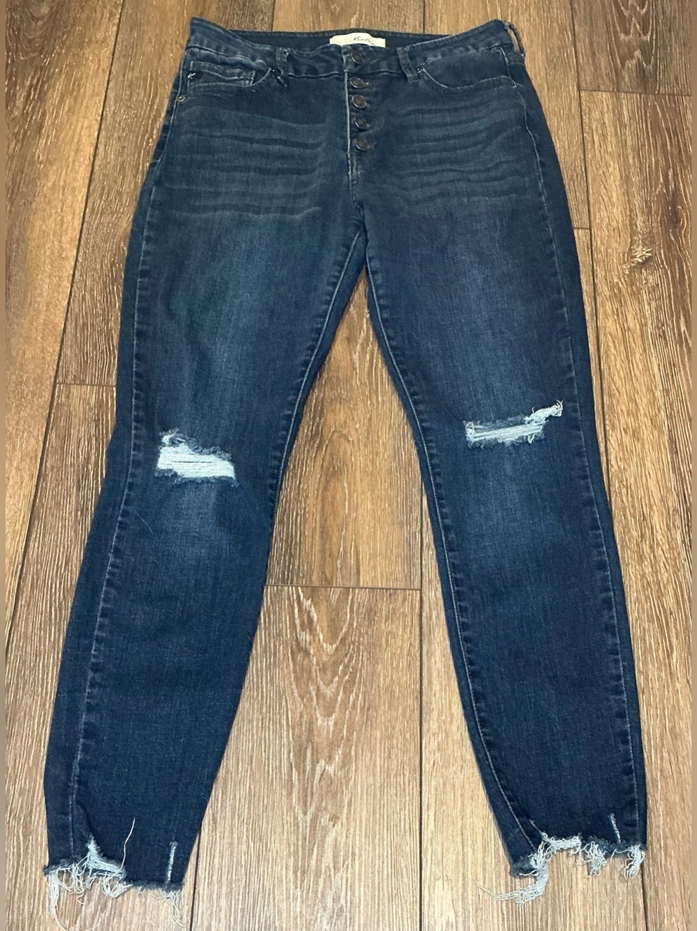 KanCan Distressed Straight Leg Jeans Size 29 Dark Wash Frayed Hem